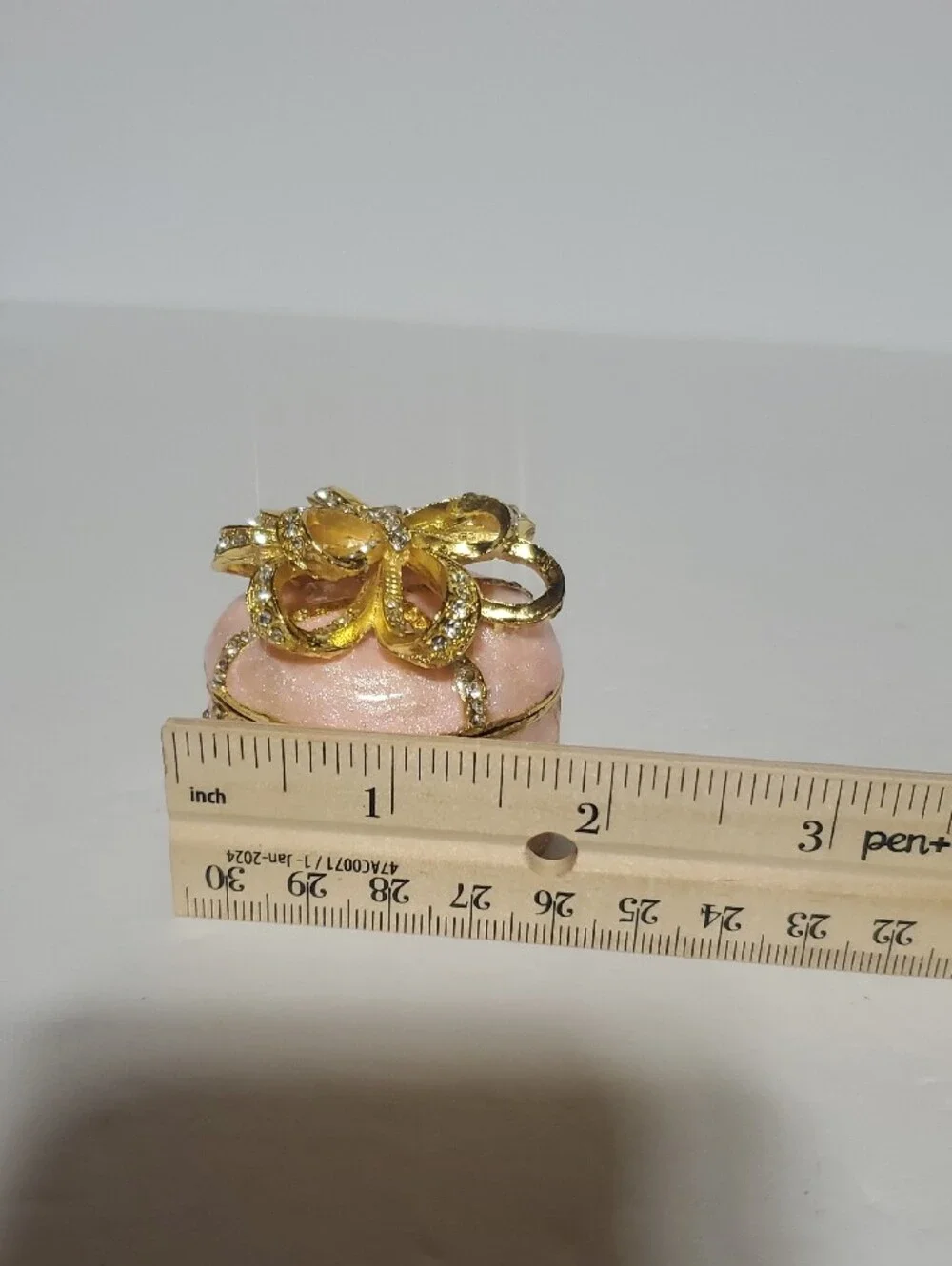 Pink Enamel Trinket Box with Gold Bow Accent